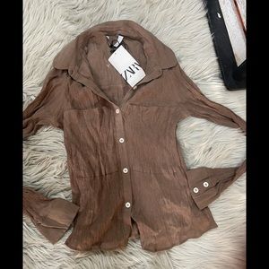 Zara brown bodycon buttom down shirt